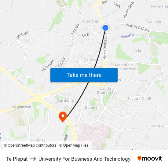 Te Plepat to University For Business And Technology map