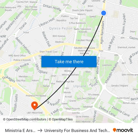 Ministria E Arsimit to University For Business And Technology map