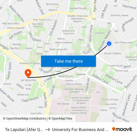 Te Lapidari (Afer Qendres) to University For Business And Technology map