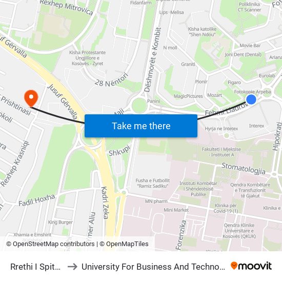 Rrethi I Spitalit to University For Business And Technology map
