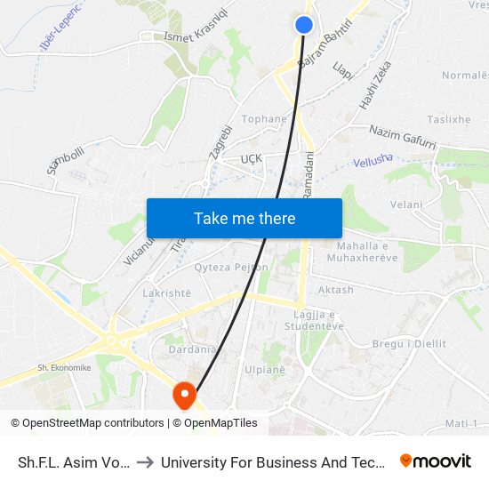 Sh.F.L. Asim Vokshi to University For Business And Technology map