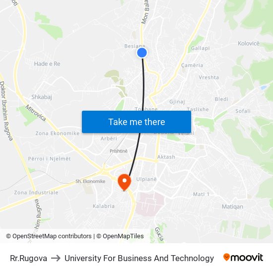 Rr.Rugova to University For Business And Technology map