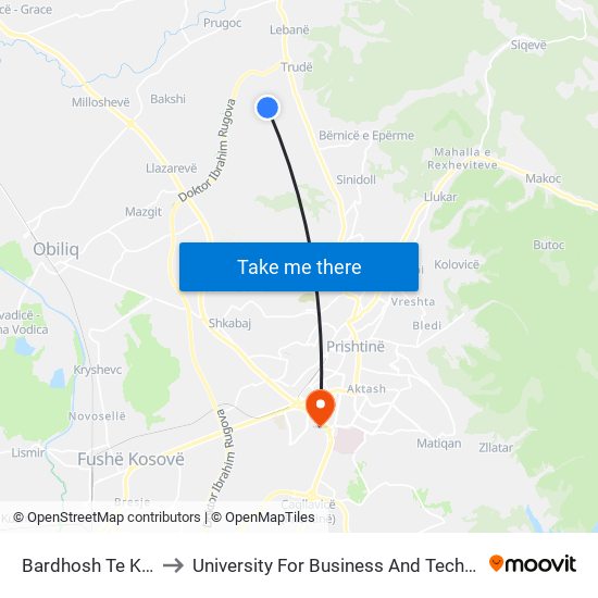 Bardhosh Te Kroni to University For Business And Technology map