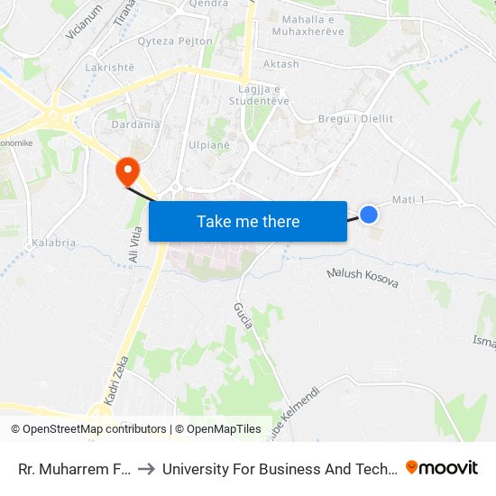 Rr. Muharrem Fejza to University For Business And Technology map