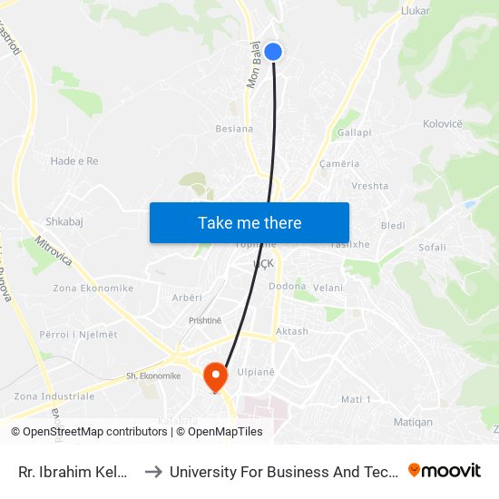 Rr. Ibrahim Kelmendi to University For Business And Technology map