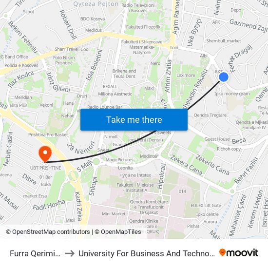 Furra Qerimit 1 to University For Business And Technology map