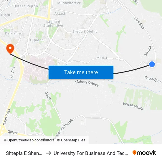 Shtepia E Shendetit to University For Business And Technology map
