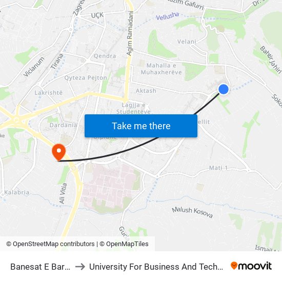 Banesat E Bardha to University For Business And Technology map