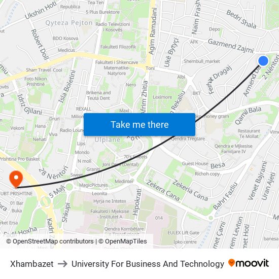 Xhambazet to University For Business And Technology map