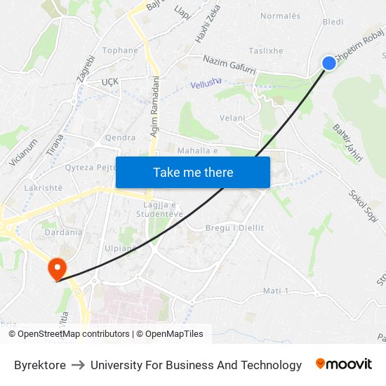 Byrektore to University For Business And Technology map