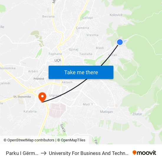 Parku I Gërmisë to University For Business And Technology map