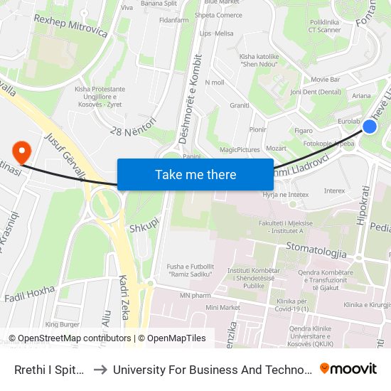 Rrethi I Spitalit to University For Business And Technology map