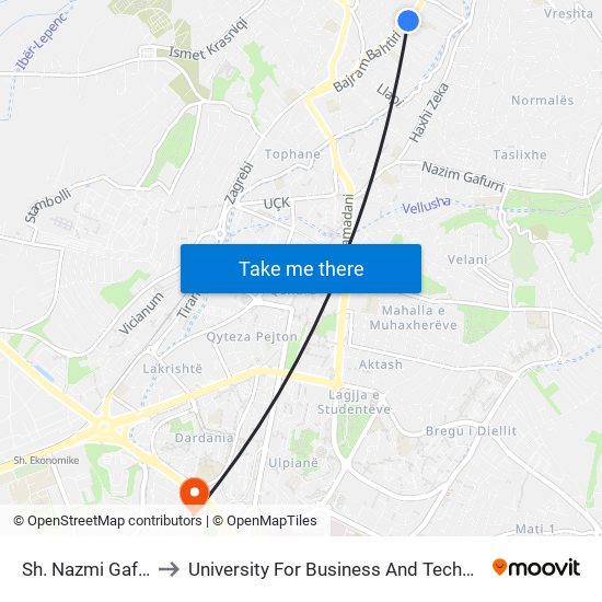 Sh. Nazmi Gafurri to University For Business And Technology map