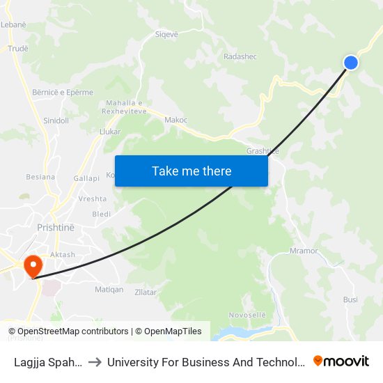 Lagjja Spahiaj to University For Business And Technology map