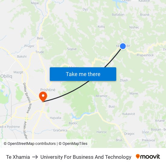 Te Xhamia to University For Business And Technology map