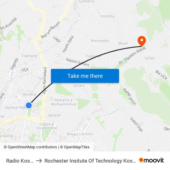 Radio Kosova to Rochester Insitute Of Technology Kosovo (Rit) map