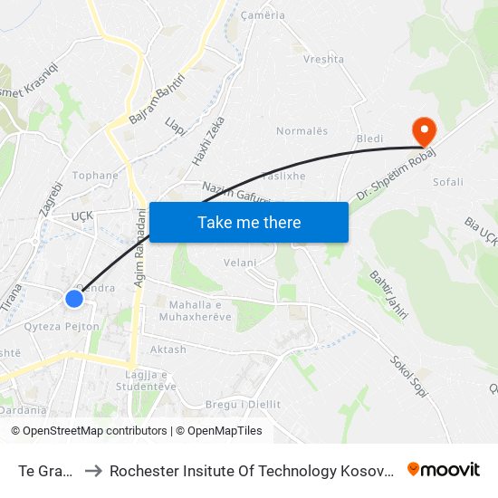 Te Grandi to Rochester Insitute Of Technology Kosovo (Rit) map