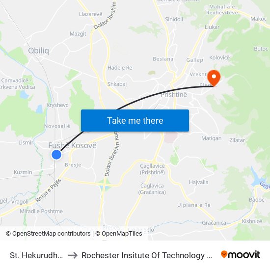 St. Hekurudhor-F.K to Rochester Insitute Of Technology Kosovo (Rit) map