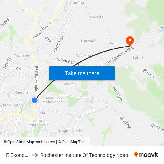F. Ekonomik to Rochester Insitute Of Technology Kosovo (Rit) map