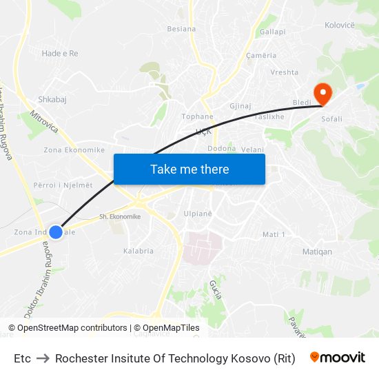 Etc to Rochester Insitute Of Technology Kosovo (Rit) map