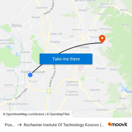 Posta to Rochester Insitute Of Technology Kosovo (Rit) map