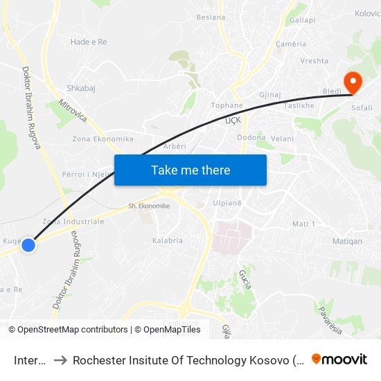 Interex to Rochester Insitute Of Technology Kosovo (Rit) map