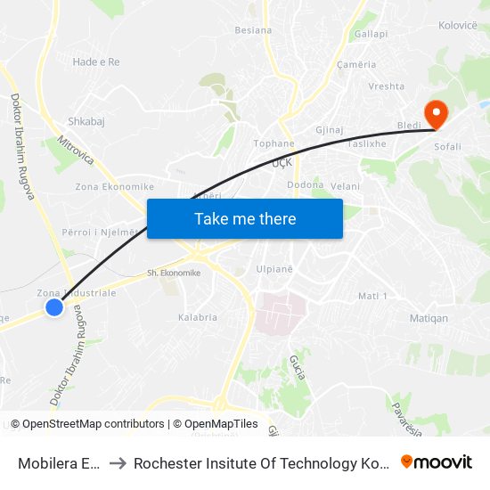Mobilera Ereza to Rochester Insitute Of Technology Kosovo (Rit) map