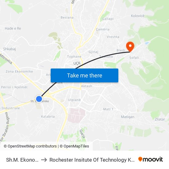 Sh.M. Ekonomike to Rochester Insitute Of Technology Kosovo (Rit) map