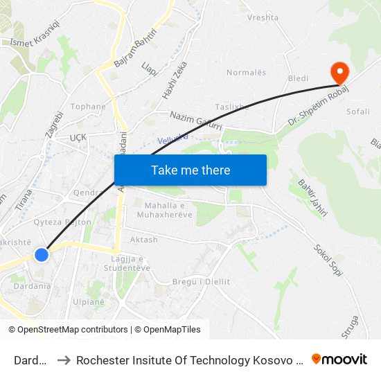 Dardani to Rochester Insitute Of Technology Kosovo (Rit) map