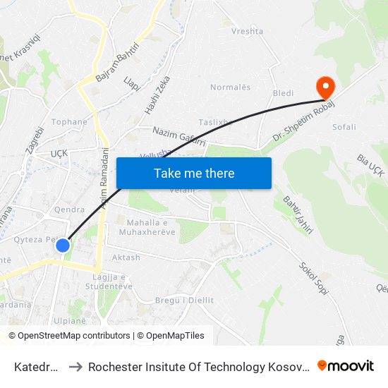 Katedralja to Rochester Insitute Of Technology Kosovo (Rit) map