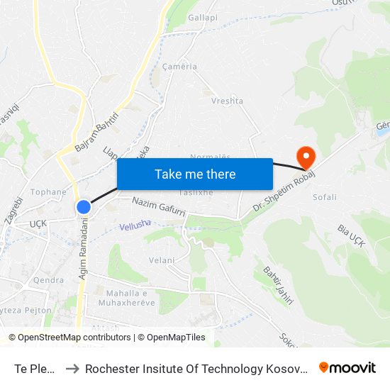 Te Plepat to Rochester Insitute Of Technology Kosovo (Rit) map