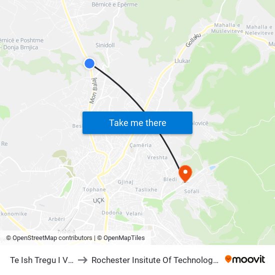 Te Ish Tregu I Veturave to Rochester Insitute Of Technology Kosovo (Rit) map