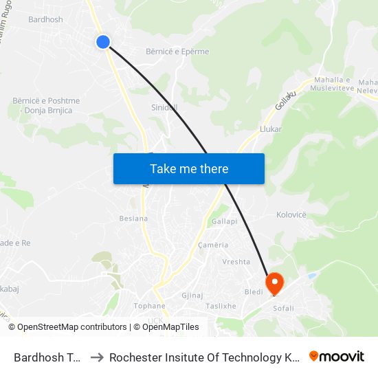 Bardhosh Te Albi to Rochester Insitute Of Technology Kosovo (Rit) map