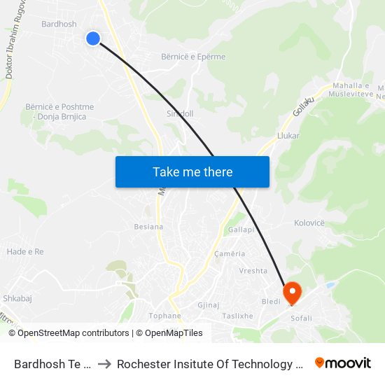 Bardhosh Te Tuneli to Rochester Insitute Of Technology Kosovo (Rit) map