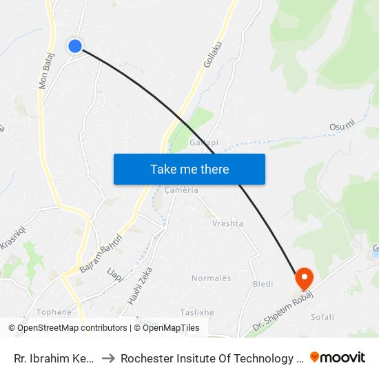 Rr. Ibrahim Kelmendi to Rochester Insitute Of Technology Kosovo (Rit) map