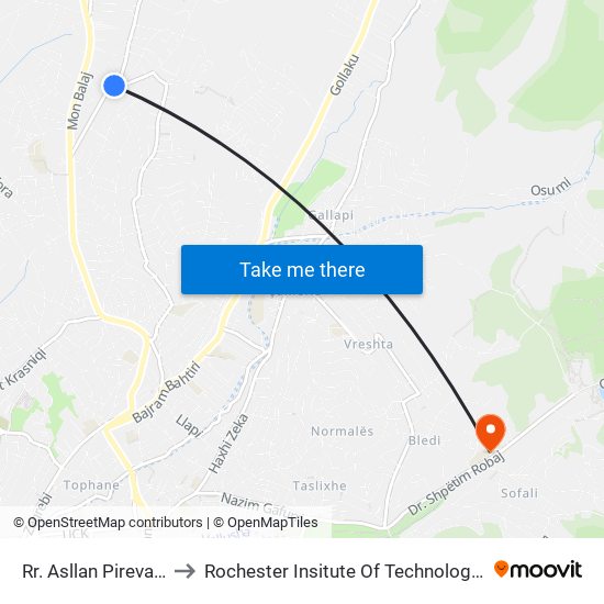 Rr. Asllan Pireva Te Roni to Rochester Insitute Of Technology Kosovo (Rit) map