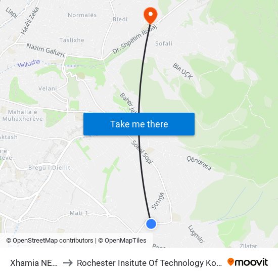 Xhamia NE Mat to Rochester Insitute Of Technology Kosovo (Rit) map