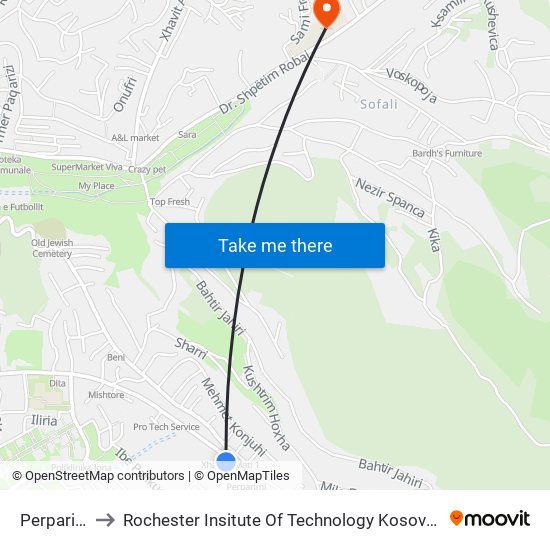 Perparimi to Rochester Insitute Of Technology Kosovo (Rit) map