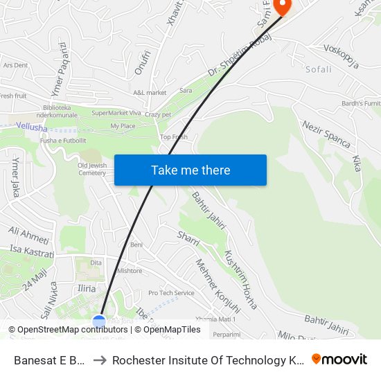 Banesat E Bardha to Rochester Insitute Of Technology Kosovo (Rit) map