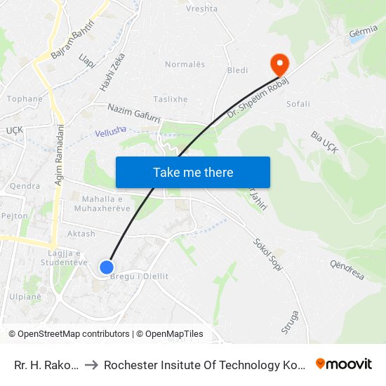 Rr. H. Rakovica to Rochester Insitute Of Technology Kosovo (Rit) map