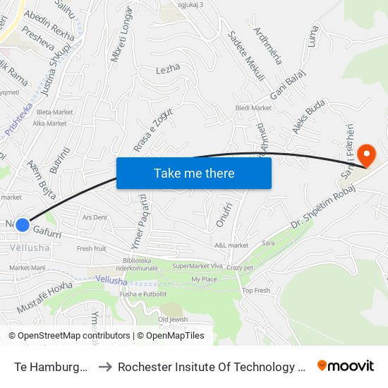 Te Hamburger Aba to Rochester Insitute Of Technology Kosovo (Rit) map