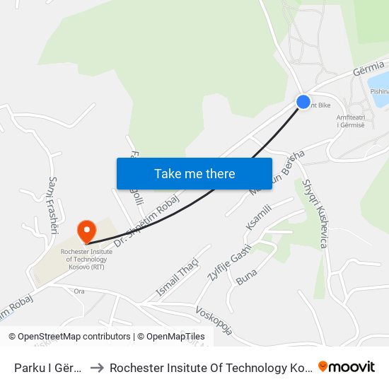 Parku I Gërmisë to Rochester Insitute Of Technology Kosovo (Rit) map