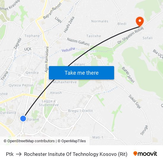 Ptk to Rochester Insitute Of Technology Kosovo (Rit) map