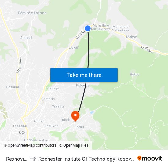 Rexhovitet to Rochester Insitute Of Technology Kosovo (Rit) map