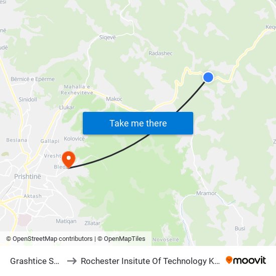 Grashtice Shkolla to Rochester Insitute Of Technology Kosovo (Rit) map