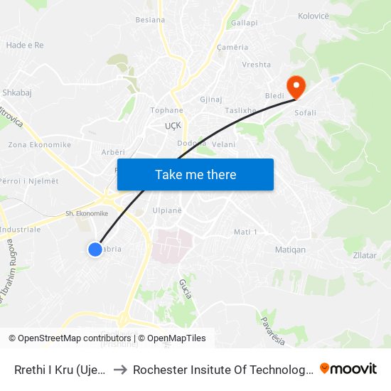 Rrethi I Kru (Ujesjellesit) to Rochester Insitute Of Technology Kosovo (Rit) map