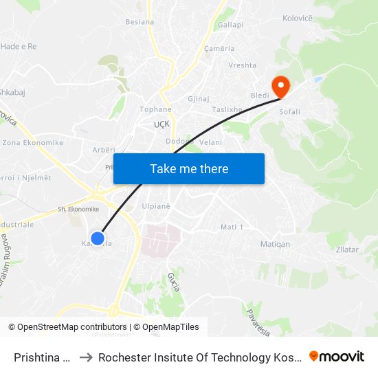 Prishtina Star to Rochester Insitute Of Technology Kosovo (Rit) map