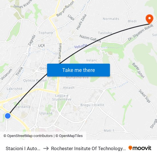 Stacioni I Autobuseve to Rochester Insitute Of Technology Kosovo (Rit) map