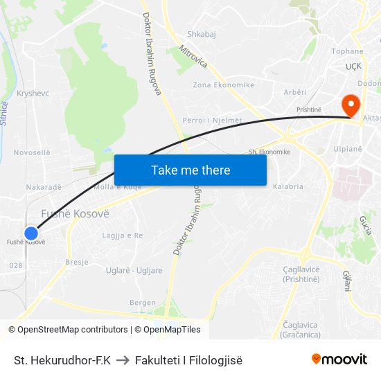 St. Hekurudhor-F.K to Fakulteti I Filologjisë map