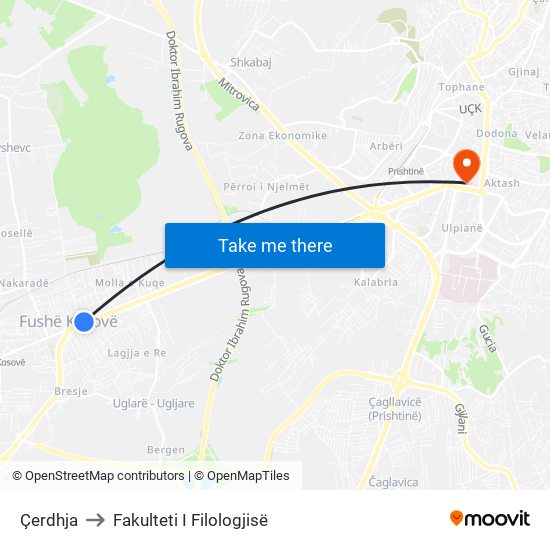Çerdhja to Fakulteti I Filologjisë map